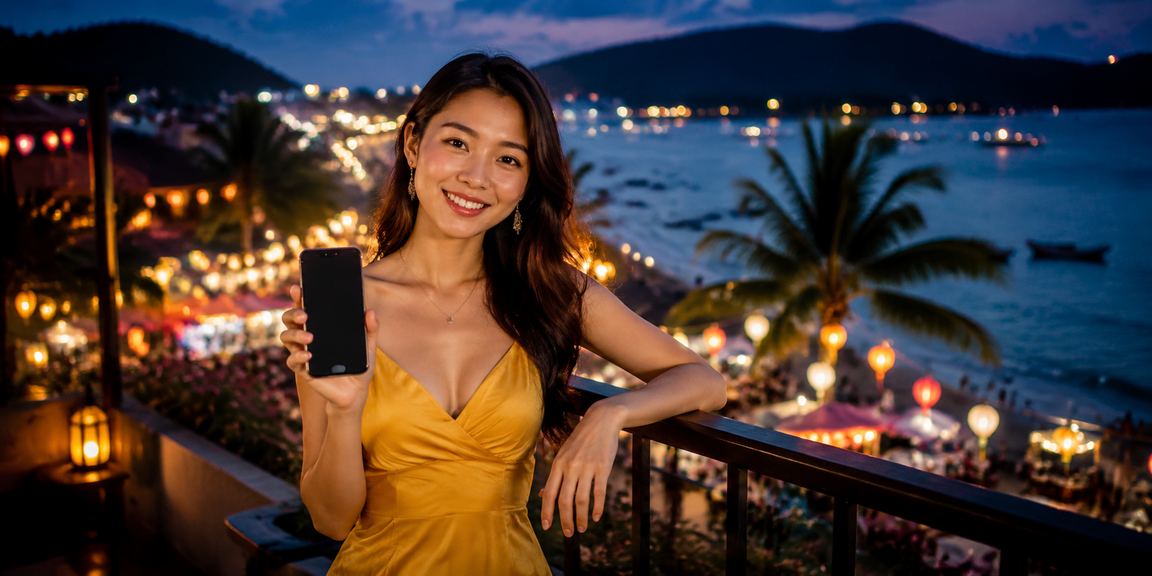 Cảnh đêm chơi casino trên di động tại Phú Quốc